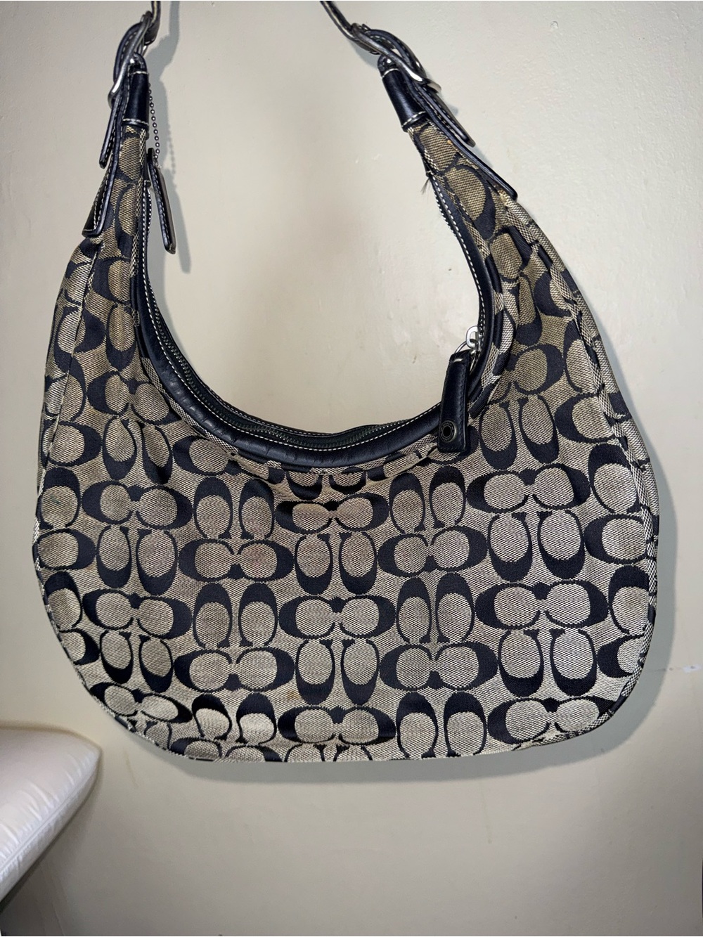 Coach Black and Tan Signature Jacquard Shoulder Bag